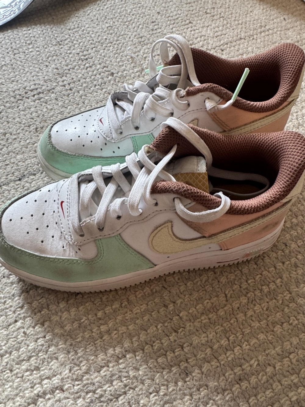 Nike Kids White Sneakers with Mint Green and Blush Pink Accents